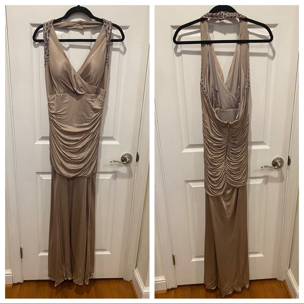 Kay Unger Champagne Halter Gown